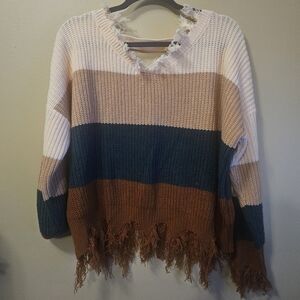 Unbranded Women's Size M striped Raw Frayed Hem Oversized Sweater